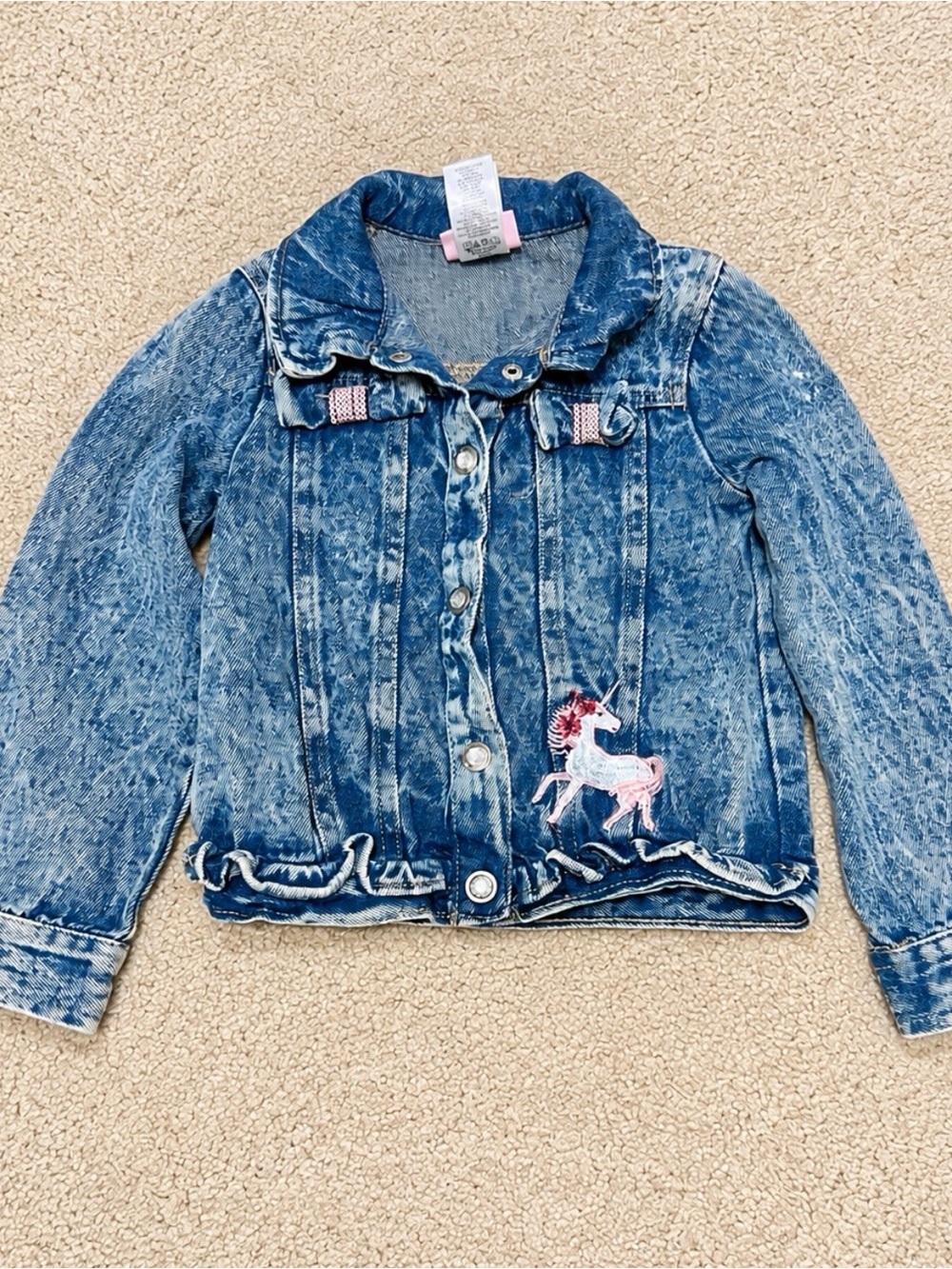 Little Lass Girls Unicorn Ruffle Denim Jacket Size 5